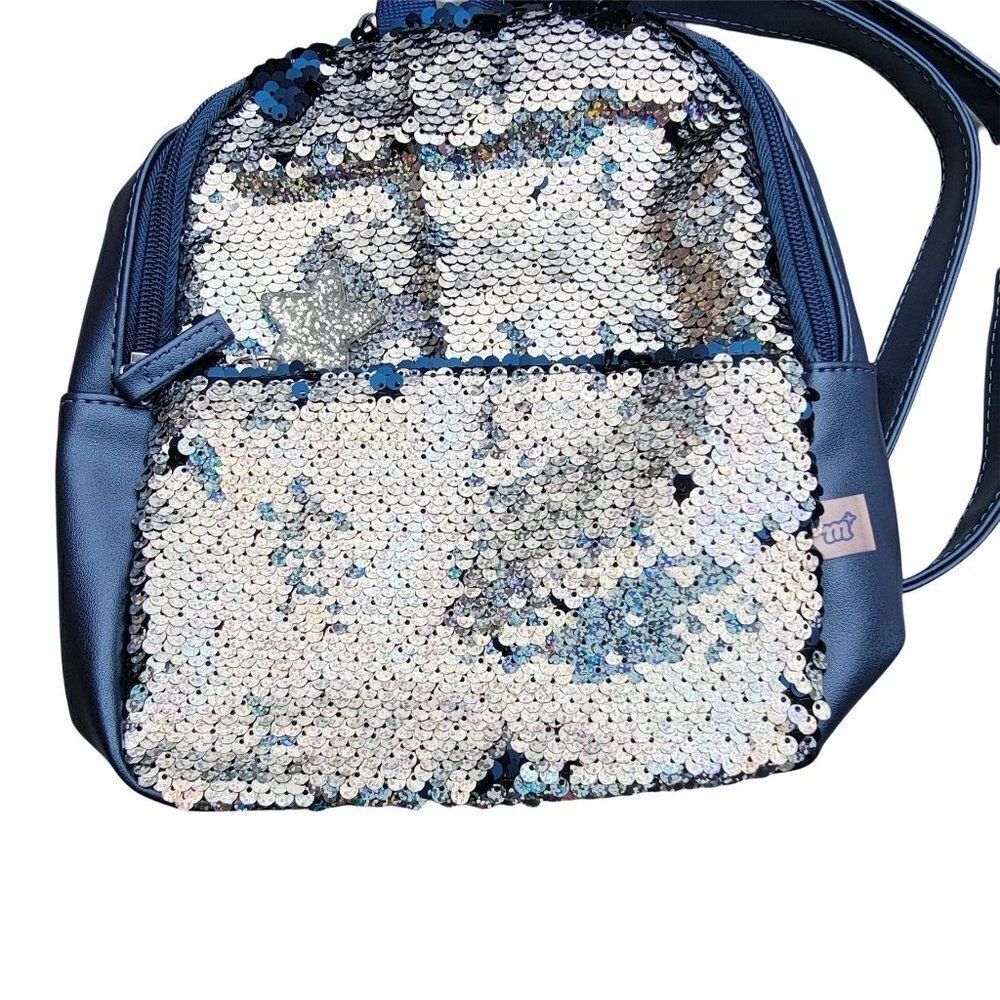 More Than Magic Girls Blue Sequined Zipper Backpack Bag One Size